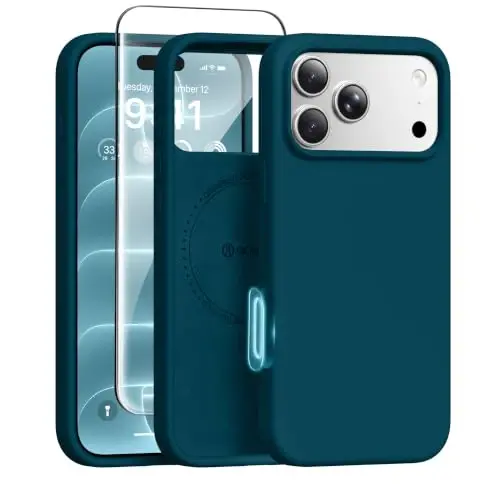 GONEZ for iPhone 18 Pro Max Case/iPhone 17 Pro Max Case, Teal | Fit for MagSafe, Screen Protector, Full Camera Protection, Premium Silicone Cover Shockproof Drop Protection Slim Phone Case - 1