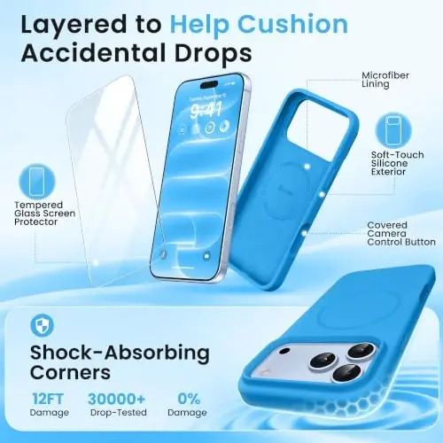 GONEZ for iPhone 18 Pro Max Case/iPhone 17 Pro Max Case, Wave Blue | Fit for MagSafe, Screen Protector, Full Camera Protection, Premium Silicone Cover Shockproof Drop Protection Slim Phone Case - 4