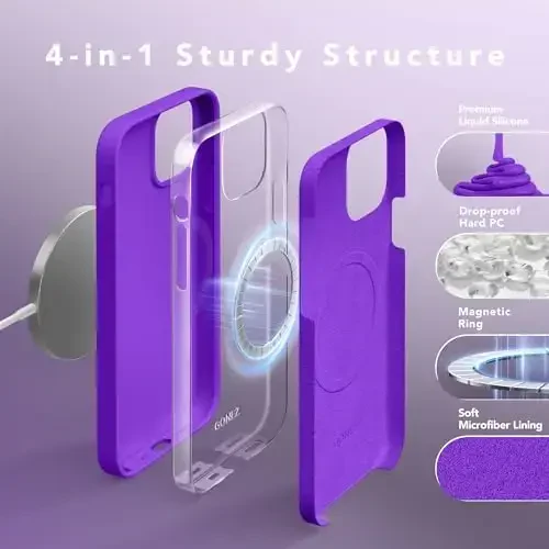 GONEZ iPhone 12 va iPhone 12 Pro uchun magnit silikon g‘ilofi, [MagSafe bilan mos][1X Kamera himoyachisi + Ekran himoyachisi], Mikrofiber qoplamali zarbga chidamli telefon qopqog‘i 6.1