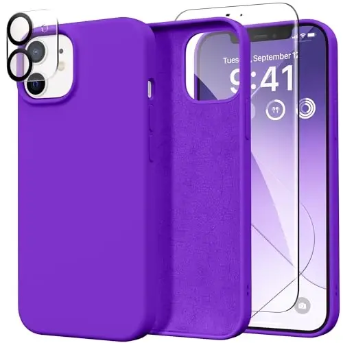 GONEZ iPhone 12 va iPhone 12 Pro uchun magnit silikon g‘ilofi, [MagSafe bilan mos][1X Kamera himoyachisi + Ekran himoyachisi], Mikrofiber qoplamali zarbga chidamli telefon qopqog‘i 6.1