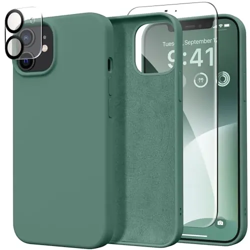 GONEZ iPhone 12 va iPhone 12 Pro uchun magnitli silikon g‘ilof, [MagSafe bilan mos][1X kamera himoyachisi + ekran himoyachisi], mikro tolali astarli zarbga chidamli telefon qopqog‘i 6.1