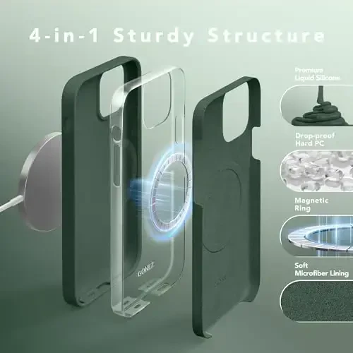 GONEZ iPhone 12 va iPhone 12 Pro uchun magnitli silikon g‘ilof, [MagSafe bilan mos][1X kamera himoyachisi + ekran himoyachisi], mikro tolali astarli zarbga chidamli telefon qopqog‘i 6.1