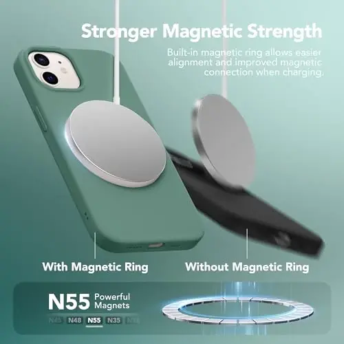 GONEZ iPhone 12 va iPhone 12 Pro uchun magnitli silikon g‘ilof, [MagSafe bilan mos][1X kamera himoyachisi + ekran himoyachisi], mikrofiber astarli zarbga chidamli telefon qopqog‘i 6.1