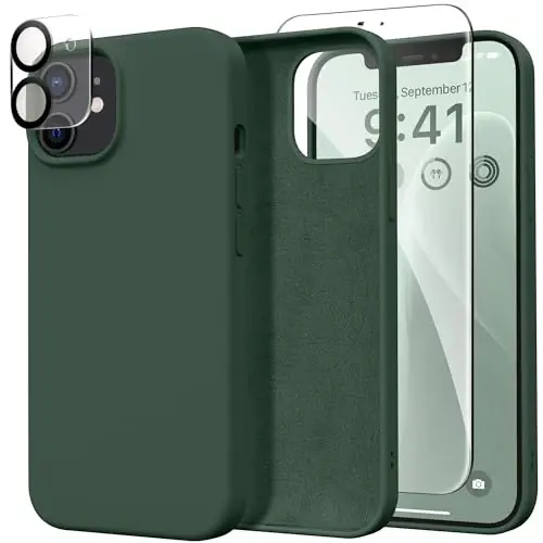 GONEZ Magnetic Silicone for iPhone 12 Case and iPhone 12 Pro Case, [Compatible with MagSafe][1X Camera Protector + Screen Protector], Microfiber Lining Shockproof Phone Cover 6.1