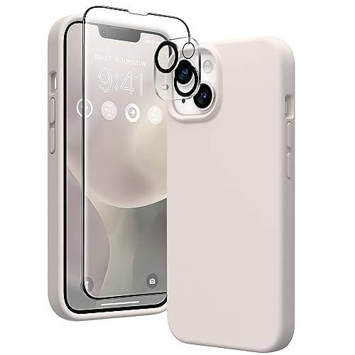 GONEZ iPhone 14 Case Silicone, with 2X Screen Protector + 2X Camera Lens Protector, [Soft Anti-Scratch Microfiber Lining], Liquid Silicone Shockproof Protective Phone Cover 6.1 - 1