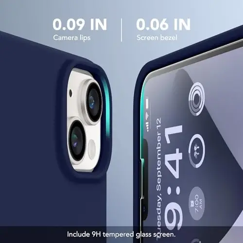 GONEZ iPhone 14 için Manyetik Kılıf, Magsafe Uyumlu, Ekran Koruyucu + Kamera Koruyucu, Çizilmez Mikrofiber Astar, Sıvı Silikon Darbeye Dayanıklı Koruyucu Telefon Kılıfı, Gece Yarısı Mavi 