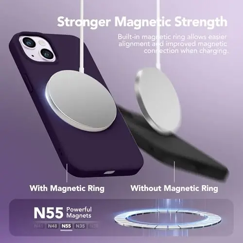 GONEZ Magnetic for iPhone 14 Case, Compatible with Magsafe, with Screen Protector + Camera Protector, Anti-Scratch Microfiber Lining, Liquid Silicone Shockproof Protective Phone Case, Deep Purple - 3