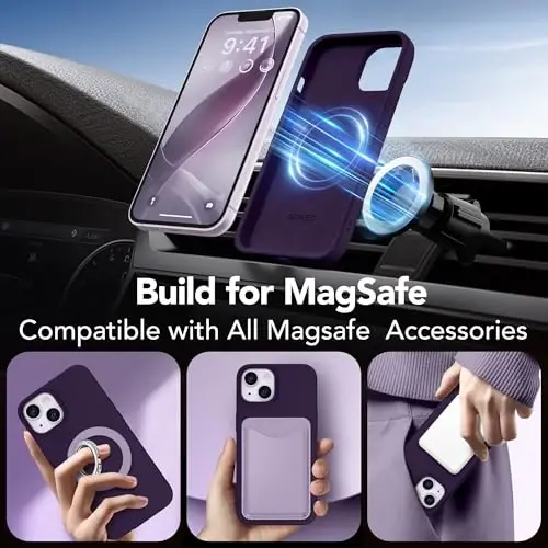 GONEZ Magnetic for iPhone 14 Case, Compatible with Magsafe, with Screen Protector + Camera Protector, Anti-Scratch Microfiber Lining, Liquid Silicone Shockproof Protective Phone Case, Deep Purple - 4