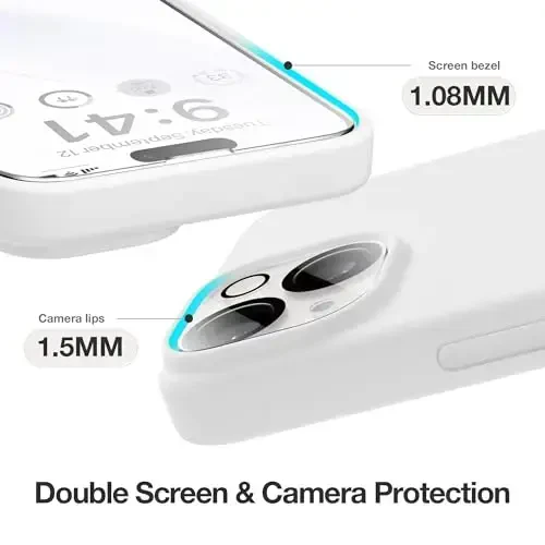 GONEZ Magnetic for iPhone 14 Case, Compatible with Magsafe, with Screen Protector + Camera Protector, Anti-Scratch Microfiber Lining, Liquid Silicone Shockproof Protective Phone Case, White - 6