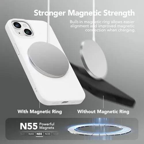 GONEZ Magnetic for iPhone 14 Case, Compatible with Magsafe, with Screen Protector + Camera Protector, Anti-Scratch Microfiber Lining, Liquid Silicone Shockproof Protective Phone Case, White - 3