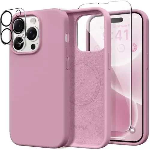 GONEZ iPhone 14 Pro Max Case Silicone uchun, MagSafe bilan mos, ekran himoyachisi + kamera linzalari himoyachisi bilan, suyuq silikon zarbga chidamli himoya telefon 14 ProMax Case 6.7
