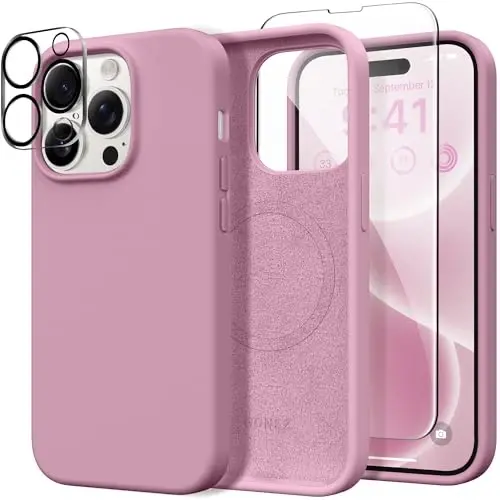 GONEZ iPhone 14 Pro Max Case Silicone uchun, MagSafe bilan mos, ekran himoyachisi + kamera linzalari himoyachisi bilan, suyuq silikon zarbga chidamli himoya telefon 14 ProMax Case 6.7