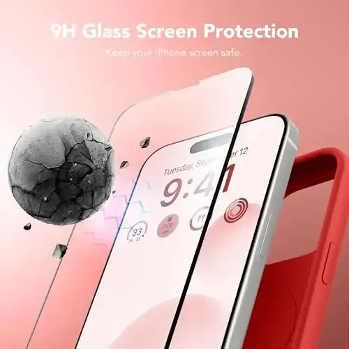 GONEZ iPhone 14 Pro Max Case Silicone uchun, MagSafe bilan mos, ekran himoyachisi + kamera linzalari himoyachisi bilan, suyuq silikon zarbga chidamli himoya telefoni 14 ProMax Case 6.7