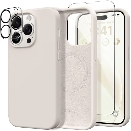 GONEZ for iPhone 14 Pro Max Case Silicone, Compatible with MagSafe, with Screen Protector + Camera Lens Protector, Liquid Silicone Shockproof Protective Phone 14 ProMax Case 6.7