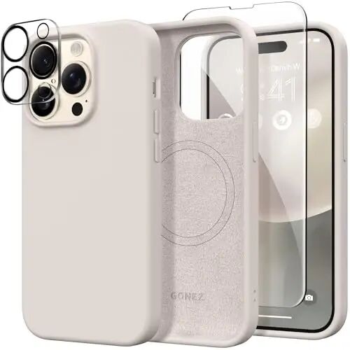 GONEZ iPhone 14 Pro Max Kılıf Silikon, MagSafe ile Uyumlu, Ekran Koruyucu + Kamera Merceği Koruyucu ile, Sıvı Silikon Darbeye Dayanıklı Koruyucu Telefon 14 ProMax Kılıfı 6.7