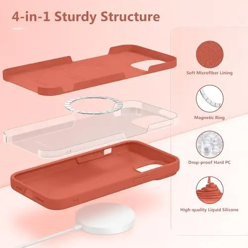 GONEZ iPhone 15 Plus uchun magnit silikon g‘ilof, [MagSafe bilan mos][1X Kamera himoyachisi + Ekran himoyachisi], Mikro tolali astar zarbga chidamli himoya telefon qopqog‘i 6,7