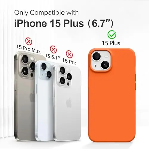 GONEZ iPhone 15 Plus uchun magnit silikon g'ilofi, [MagSafe bilan mos][1X kamera himoyachisi + ekran himoyachisi], mikrofiber qoplamali zarbaga chidamli himoya telefon qopqog'i 6,7