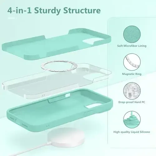 GONEZ iPhone 15 Plus uchun magnitli silikon g‘ilof, [MagSafe bilan mos][1X kamera himoyachisi + ekran himoyachisi], mikro tolali astar zarbaga chidamli himoya telefon qopqog‘i 6,7