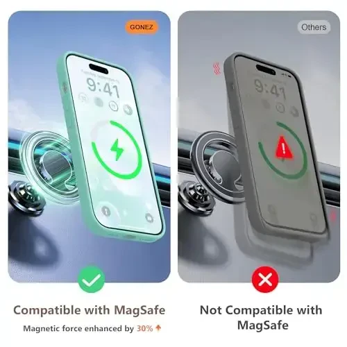 GONEZ iPhone 15 Plus uchun magnitli silikon g‘ilof, [MagSafe bilan mos][1X kamera himoyachisi + ekran himoyachisi], mikro tolali astar zarbaga chidamli himoya telefon qopqog‘i 6,7