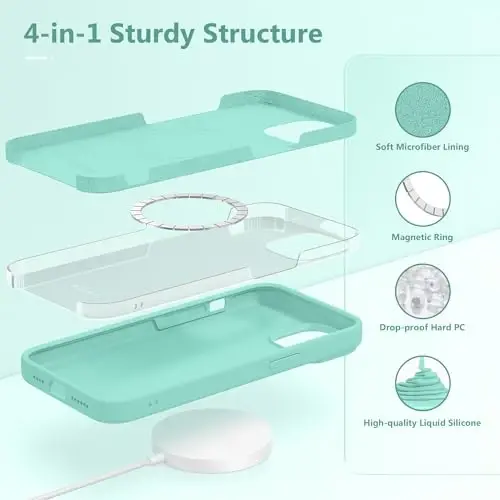 GONEZ iPhone 15 Plus uchun magnitli silikon g‘ilof, [MagSafe bilan mos][1X kamera himoyachisi + ekran himoyachisi], mikro tolali astar zarbaga chidamli himoya telefon qopqog‘i 6,7