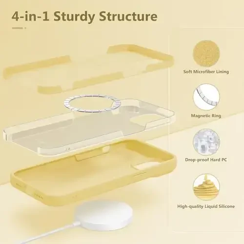 GONEZ iPhone 15 Plus uchun magnitli silikon g‘ilof, [MagSafe bilan mos][1X kamera himoyachisi + ekran himoyachisi], mikro tolali astarli zarbga chidamli himoya telefon qopqog‘i 6,7