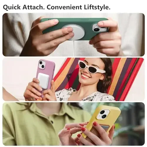 GONEZ iPhone 15 Plus uchun magnitli silikon g‘ilof, [MagSafe bilan mos][1X kamera himoyachisi + ekran himoyachisi], mikro tolali astarli zarbga chidamli himoya telefon qopqog‘i 6,7