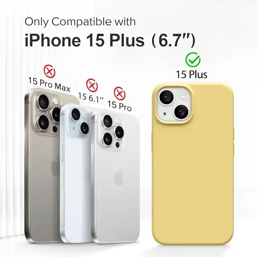 GONEZ iPhone 15 Plus uchun magnitli silikon g‘ilof, [MagSafe bilan mos][1X kamera himoyachisi + ekran himoyachisi], mikro tolali astarli zarbga chidamli himoya telefon qopqog‘i 6,7