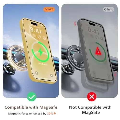 GONEZ iPhone 15 Plus uchun magnitli silikon g‘ilof, [MagSafe bilan mos][1X kamera himoyachisi + ekran himoyachisi], mikro tolali astarli zarbga chidamli himoya telefon qopqog‘i 6,7