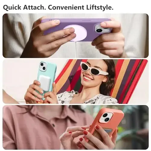 GONEZ iPhone 15 Plus uchun magnitli silikon gʻilof, [MagSafe bilan mos][1X kamera himoyachisi + ekran himoyachisi], Mikrofiber astarli zarbga chidamli himoya telefon qopqogʻi 6,7