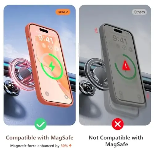 GONEZ iPhone 15 Plus uchun magnitli silikon gʻilof, [MagSafe bilan mos][1X kamera himoyachisi + ekran himoyachisi], Mikrofiber astarli zarbga chidamli himoya telefon qopqogʻi 6,7