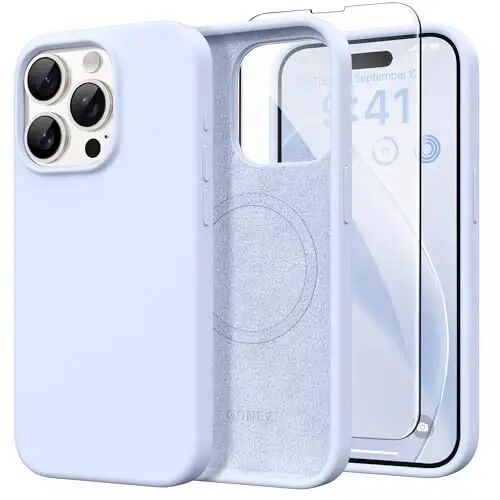 GONEZ iPhone 15 Pro G‘ilof uchun Magnetic, [MagSafe bilan mos keladi] Tirnalishga qarshi mikrofoladan qoplama va ekran himoyachisi, Zarbalarga chidamli yupqa telefon silikon qoplami 6.1 dyuym, Zangori binafsha - GONEZ