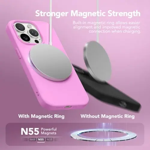 GONEZ Magnetic for iPhone 15 Pro Case, Silicone Cover Cherry Blossom | Compatible with MagSafe, Camera Button & Screen Protector, Microfiber Lining, 3 Layers Soft Gel Rubber Shockproof Slim 6.1