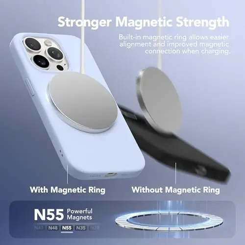 GONEZ Magnetic for iPhone 15 Pro Case, Silicone Cover Cyan Purple | Compatible with MagSafe, Camera Button & Screen Protector, Microfiber Lining, 3 Layers Soft Gel Rubber Shockproof Slim 6.1