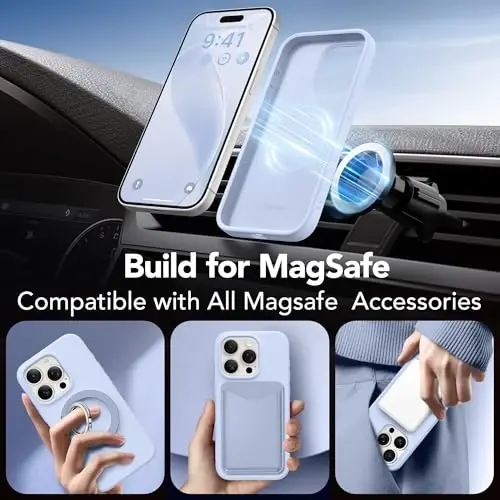 GONEZ Magnetic for iPhone 15 Pro Case, Silicone Cover Cyan Purple | Compatible with MagSafe, Camera Button & Screen Protector, Microfiber Lining, 3 Layers Soft Gel Rubber Shockproof Slim 6.1
