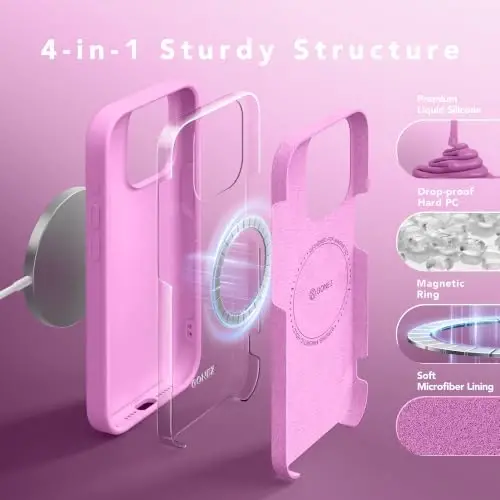 GONEZ Magnetic for iPhone 15 Pro Max Case, [Compatible with MagSafe] Anti-Scratch Microfiber Lining & Screen Protector, Silicone Camera Control, Shockproof Slim Phone Cover 6.7 inch, Cherry Blossom - 4