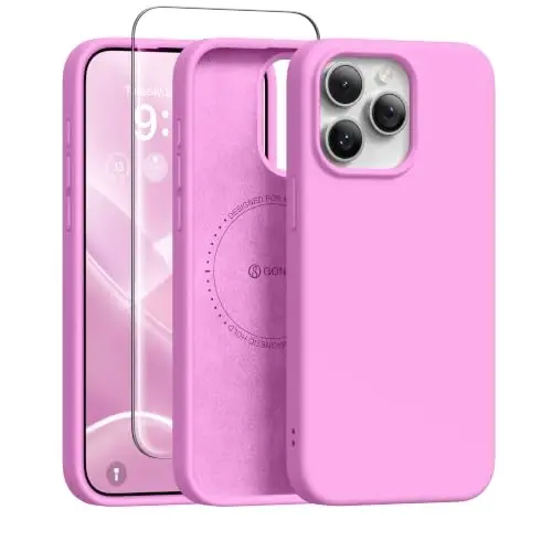 GONEZ Magnetic for iPhone 15 Pro Max Case, Silicone Cover Cherry Blossom | Compatible with MagSafe, Camera Button & Screen Protector, Microfiber Lining, 3 Layers Soft Gel Rubber Shockproof Slim 6.7