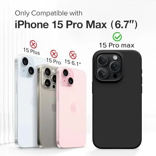 GONEZ iPhone 15 Pro Max Kılıf Silikon, Magsafe Uyumlu, Kamera Koruyucu + Ekran Koruyucu, Yumuşak Çizilmez Mikrofiber Astar, Sıvı Silikon Darbeye Dayanıklı Telefon Kapağı, Siyah - 2