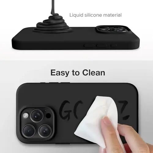 GONEZ iPhone 15 Pro Max Kılıf Silikon, Magsafe Uyumlu, Kamera Koruyucu + Ekran Koruyucu, Yumuşak Çizilmez Mikrofiber Astar, Sıvı Silikon Darbeye Dayanıklı Telefon Kapağı, Siyah - 3