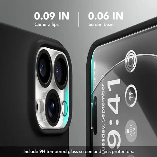 GONEZ iPhone 15 Pro Max Kılıf Silikon, Magsafe Uyumlu, Kamera Koruyucu + Ekran Koruyucu, Yumuşak Çizilmez Mikrofiber Astar, Sıvı Silikon Darbeye Dayanıklı Telefon Kapağı, Siyah - 5