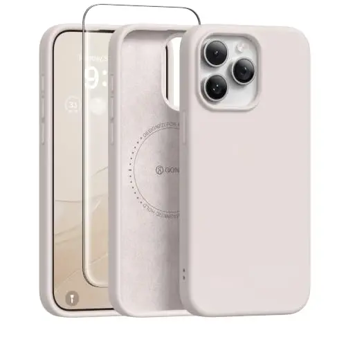 GONEZ Magnetic for iPhone 15 Pro Max Case, Silicone Cover Stone | Compatible with MagSafe, Camera Button & Screen Protector, Microfiber Lining, 3 Layers Soft Gel Rubber Shockproof Slim 6.7