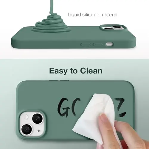 GONEZ iPhone 15 uchun g'ilof, suyuq silikon g'ilof [1 ekran himoyachisi + 1 kamera linzalari himoyachisi] bilan, tirnalishga qarshi yumshoq mikrofiber astar zarbga chidamli himoya telefon qopqog'i 6.1