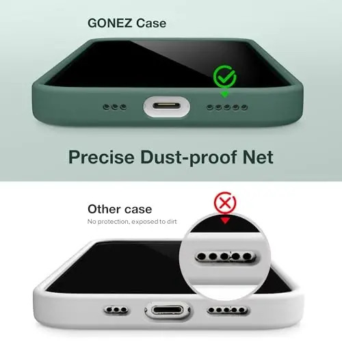 GONEZ iPhone 15 uchun g'ilof, suyuq silikon g'ilof [1 ekran himoyachisi + 1 kamera linzalari himoyachisi] bilan, tirnalishga qarshi yumshoq mikrofiber astar zarbga chidamli himoya telefon qopqog'i 6.1
