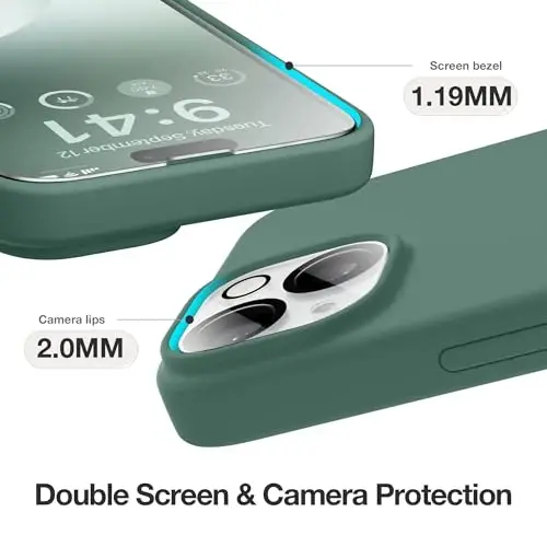 GONEZ iPhone 15 uchun g'ilof, suyuq silikon g'ilof [1 ekran himoyachisi + 1 kamera linzalari himoyachisi] bilan, tirnalishga qarshi yumshoq mikrofiber astar zarbga chidamli himoya telefon qopqog'i 6.1