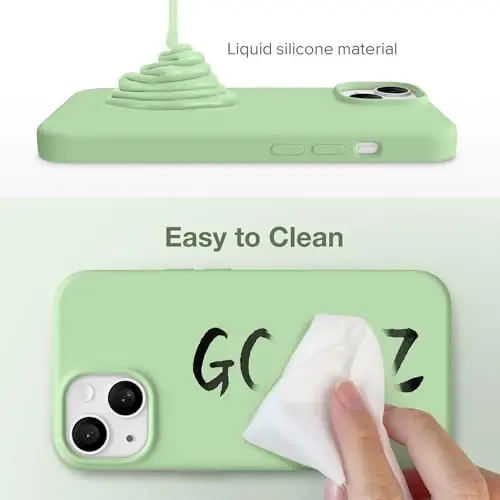 GONEZ iPhone 15 uchun g'ilof, suyuq silikon g'ilof [1 ekran himoyachisi + 1 kamera linzalari himoyachisi] bilan, tirnalishga qarshi yumshoq mikrofiber astar zarbga chidamli himoya telefon qopqog'i 6,1