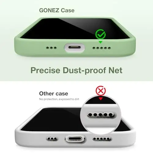 GONEZ iPhone 15 uchun g'ilof, suyuq silikon g'ilof [1 ekran himoyachisi + 1 kamera linzalari himoyachisi] bilan, tirnalishga qarshi yumshoq mikrofiber astar zarbga chidamli himoya telefon qopqog'i 6,1