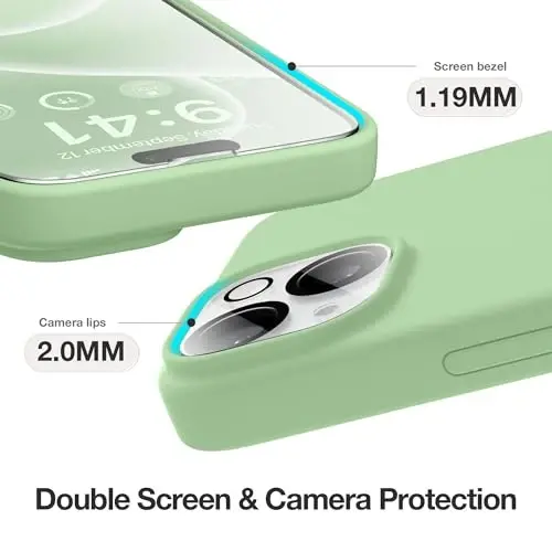 GONEZ iPhone 15 uchun g'ilof, suyuq silikon g'ilof [1 ekran himoyachisi + 1 kamera linzalari himoyachisi] bilan, tirnalishga qarshi yumshoq mikrofiber astar zarbga chidamli himoya telefon qopqog'i 6,1
