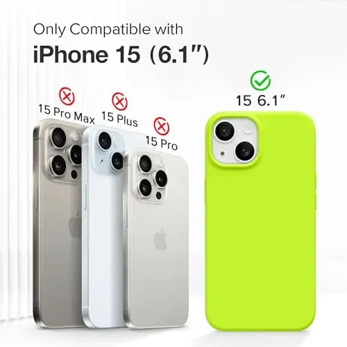 GONEZ iPhone 15 uchun g'ilofi, suyuq silikon g'ilof [1 ekran himoyachisi + 1 kamera linzalari himoyachisi] bilan, tirnalishga qarshi yumshoq mikrofiber astar zarbga chidamli himoya telefon qopqog'i 6.1