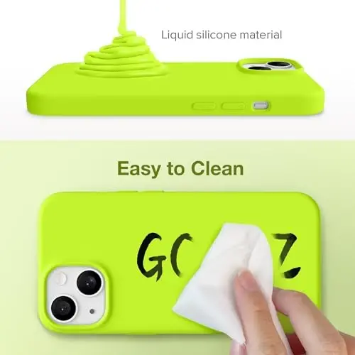 GONEZ iPhone 15 uchun g'ilofi, suyuq silikon g'ilof [1 ekran himoyachisi + 1 kamera linzalari himoyachisi] bilan, tirnalishga qarshi yumshoq mikrofiber astar zarbga chidamli himoya telefon qopqog'i 6.1