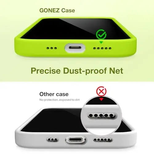 GONEZ iPhone 15 uchun g'ilofi, suyuq silikon g'ilof [1 ekran himoyachisi + 1 kamera linzalari himoyachisi] bilan, tirnalishga qarshi yumshoq mikrofiber astar zarbga chidamli himoya telefon qopqog'i 6.1