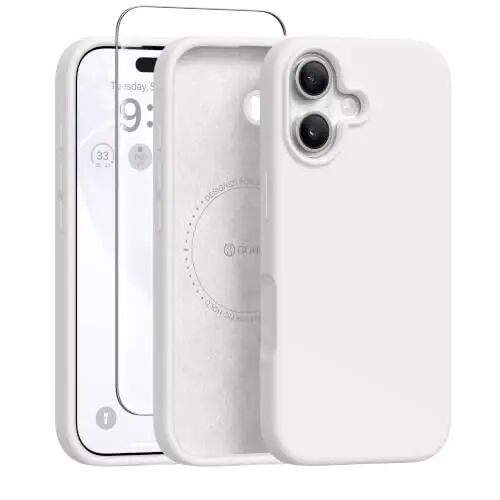 GONEZ iPhone 16 için Manyetik Kılıf, Beyaz Silikon Kapak | MagSafe, Kamera Düğmesi ve Ekran Koruyucu ile Uyumlu, Mikrofiber Astar, 3 Katmanlı Yumuşak Jel Kauçuk Darbeye Dayanıklı İnce 6.1